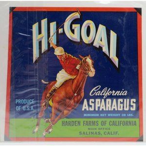 Vintage HI - GOAL ASPARAGUS Vegetable Packing Crate Label Ad Sticker JHE 305